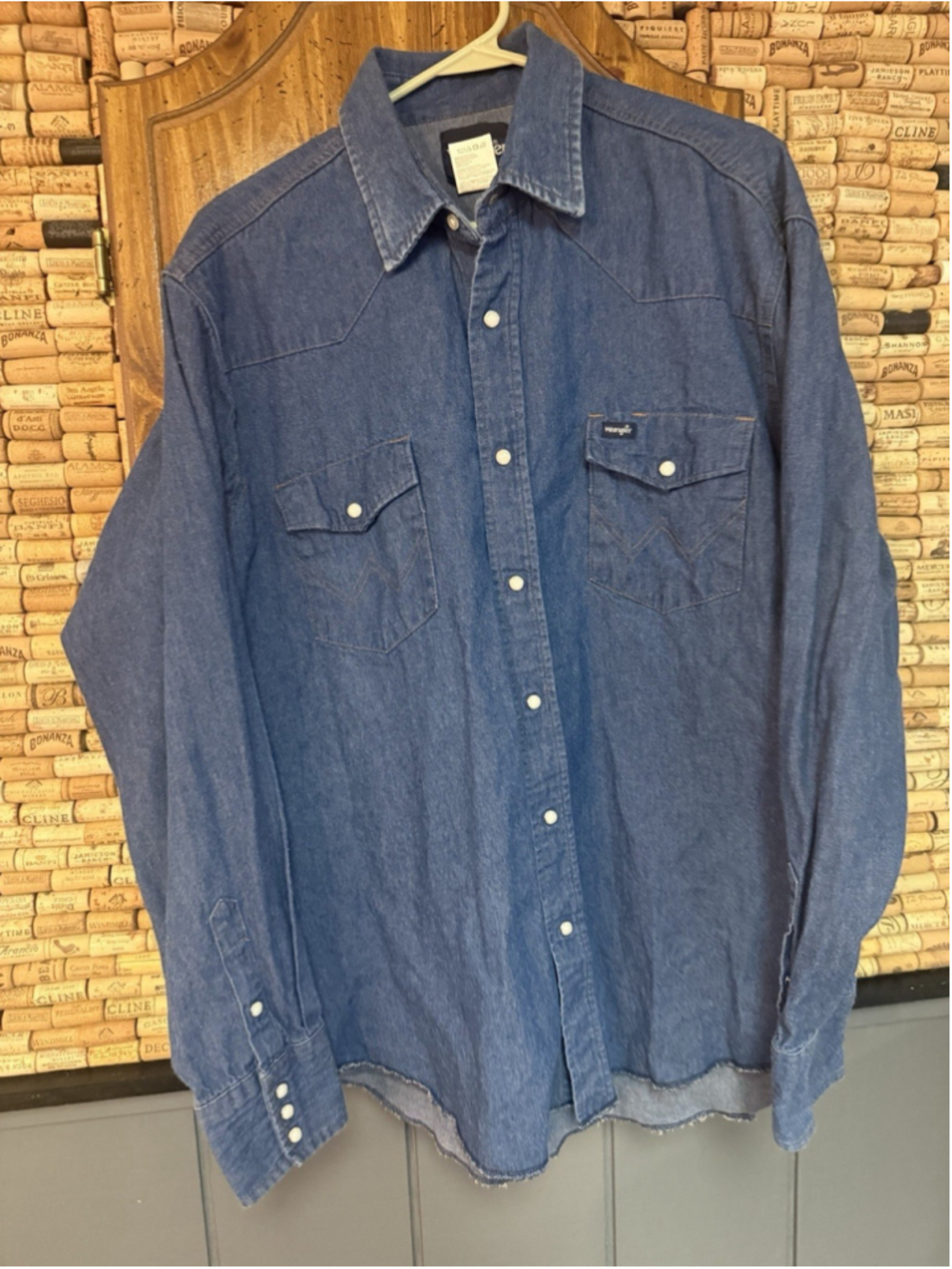 Vintage Wrangler X-Long Tails Denim Pearl Snap Shirt Western 18x36 USA Made